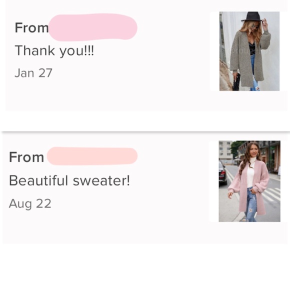 Knit Chevron Open Cardigan Bishop Sleeves Hip Length Dusty Blue on Off White - Picture 9 of 10